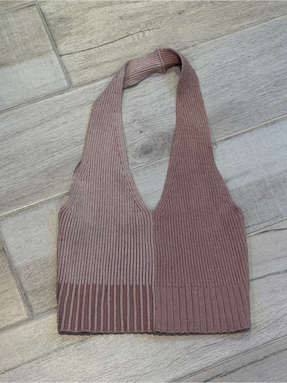 La Hearts Ribbed Halter Tank Top in Mauve Brown